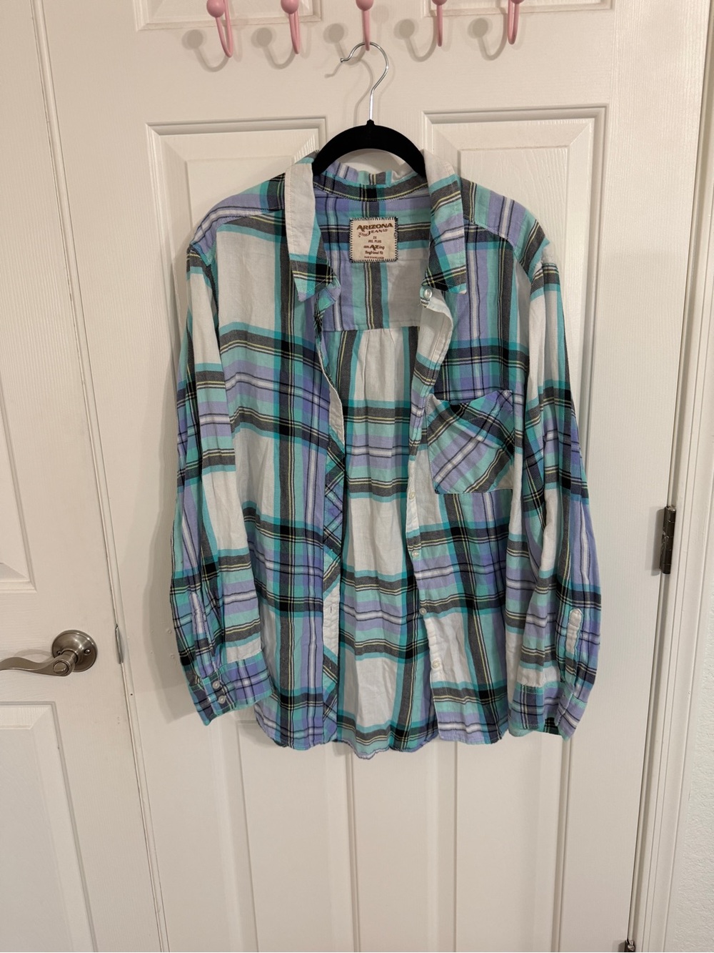 Arizona Jean Company Plaid Shirt in Teal, Light Blue, Black